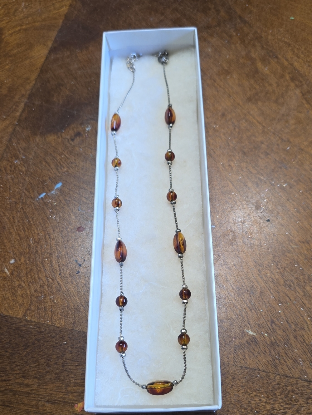 Amber Bead Station Necklace - Brown Monet